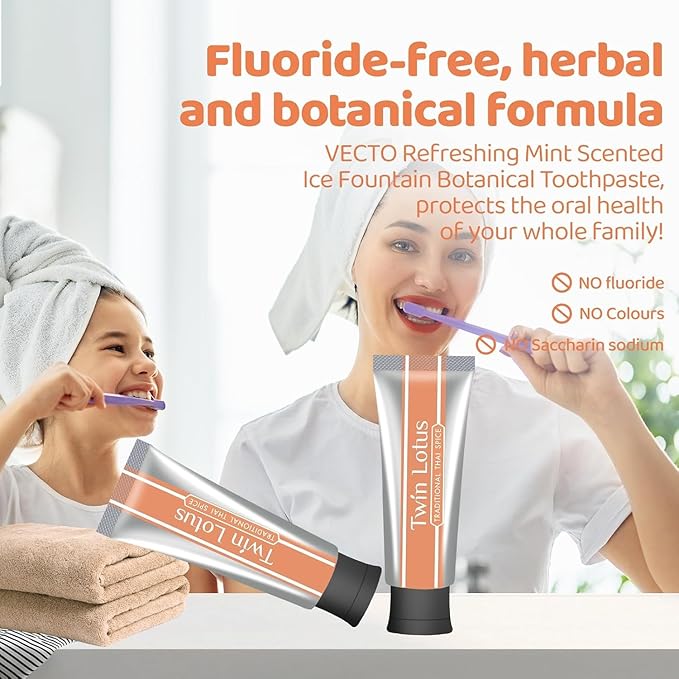 Twin Lotus Natural Herbal Thai Flavor Toothpaste, Fluoride Free,Non GMO,Nature Curcumin Clove Toothpaste,Improve Oral Health Remove Tartar,3.52oz 3 PKs