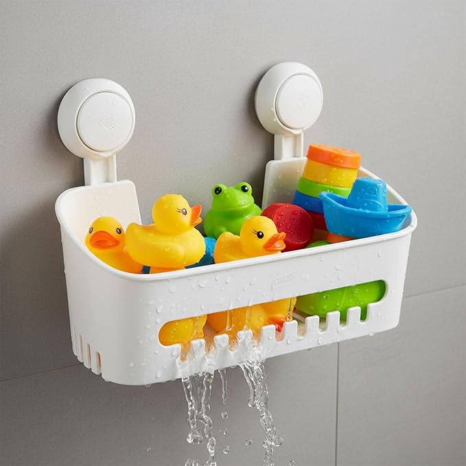 Bath Toy Storage Organizer,Kids Bathtub Toy Holder with Drain Holes,Shower Caddy for Bathtub,No Drilling Shower Caddy Suction Cup,Waterproof Storage Basket for Bathroom,Kitchen