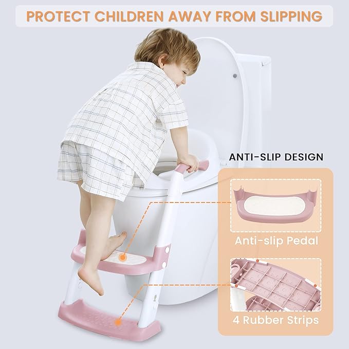 JASSONE® Potty Training Seat, Toddler Step Stool, 2 in 1 Potty Training Toilet for Kids, Baby Seat with Splash Guard and Anti-Slip Pad for Boys Girls Potty Training, BabyPink
