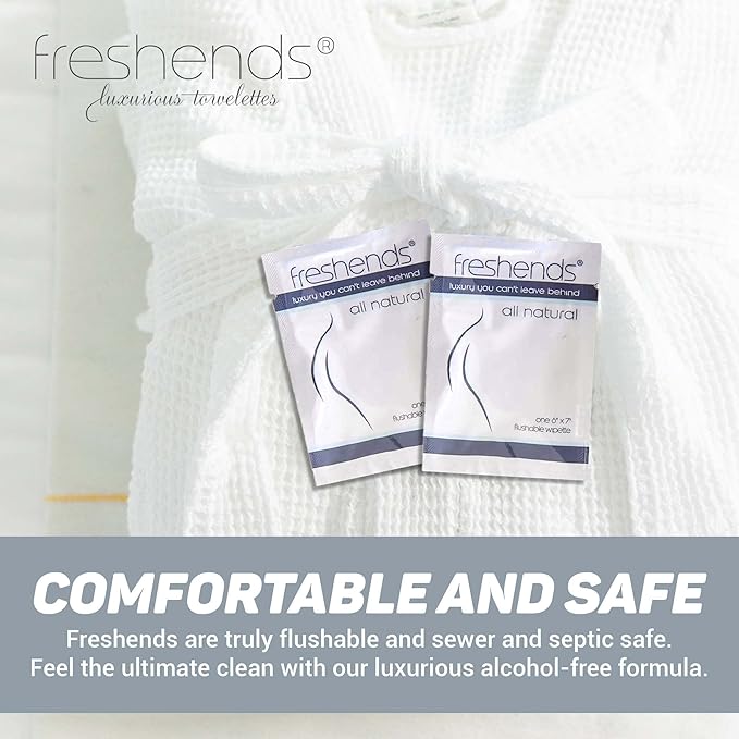 Freshends Luxurious Towelette Bundle Flushable Wipes for Adults - Flushable Wet, Personal Care Bathroom Wipes, Individually Packed Wet Tissues - Travel (300 Pack, Gray/Blue)