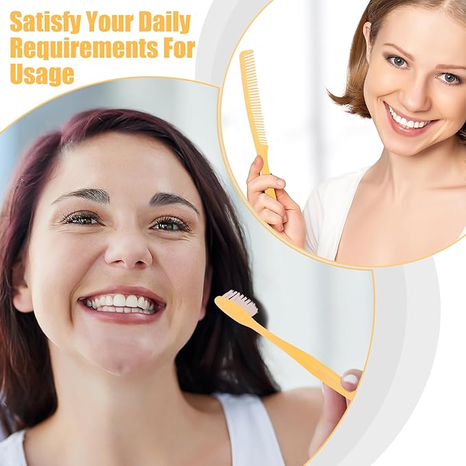 NICEMOVIC 30 Pack Disposable Toothbrushes Bulk with Toothpaste and Comb Travel Size Toothpaste Set Homeless Care Package Supplies for Bulk Individually Wrapped Disposable Travel Hotel Charity, Yellow