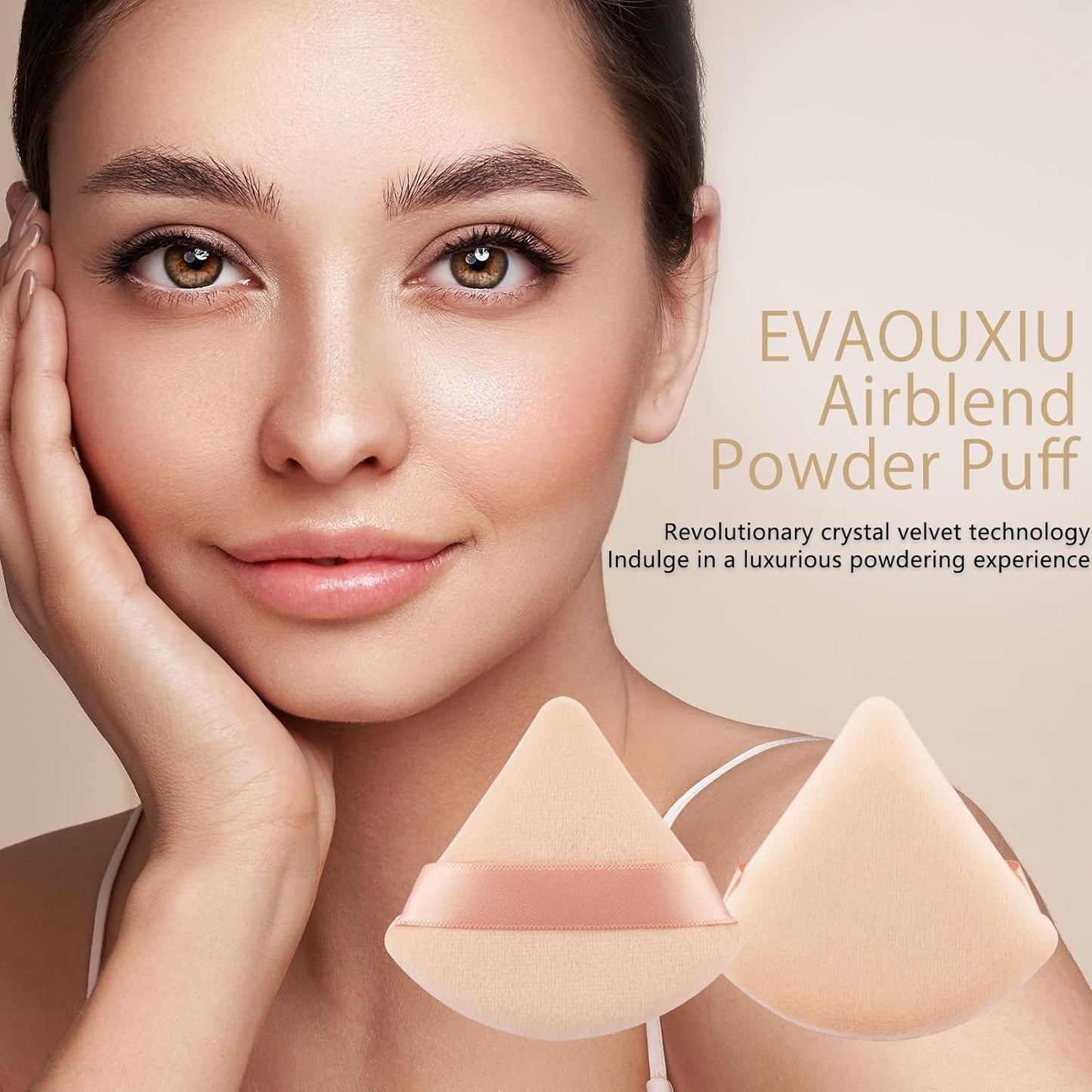 2 Pcs EVAOUXIU Triangle Powder Puff for Face Powder, Soft Plush Setting Powder Puff, Velour Cosmetic Foundation Blender Sponge Beauty Makeup Tools (Nude)