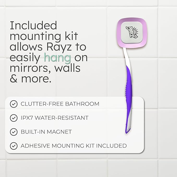Rayz UV-C Toothbrush Sanitizer | Portable & Rechargeable | 99.9% Sanitization in 3 Minutes | Wall Mountable, Travel-Friendly & TSA-Approved (Lavender)