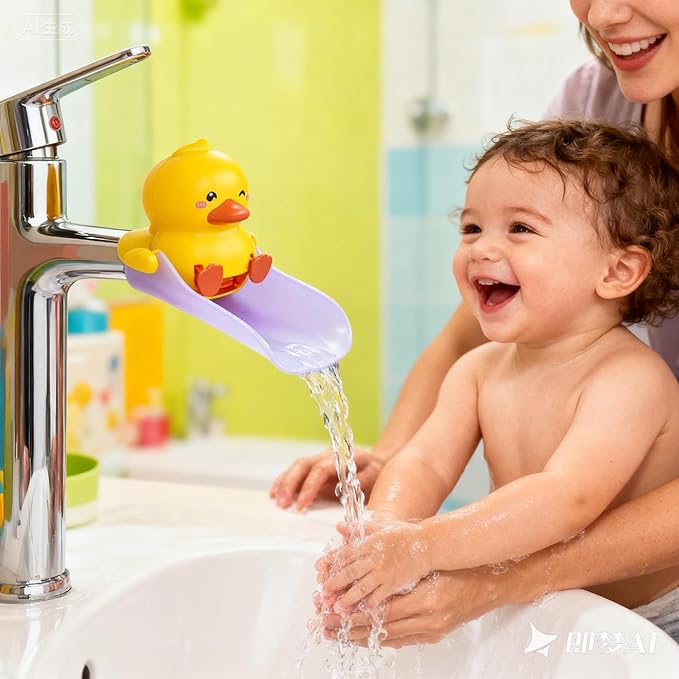 Skyroku Duck-Tastic Faucet Extender for Toddlers – Kicking Legs Fun! Splash-Proof & Easy Install Sink Extender for Kids