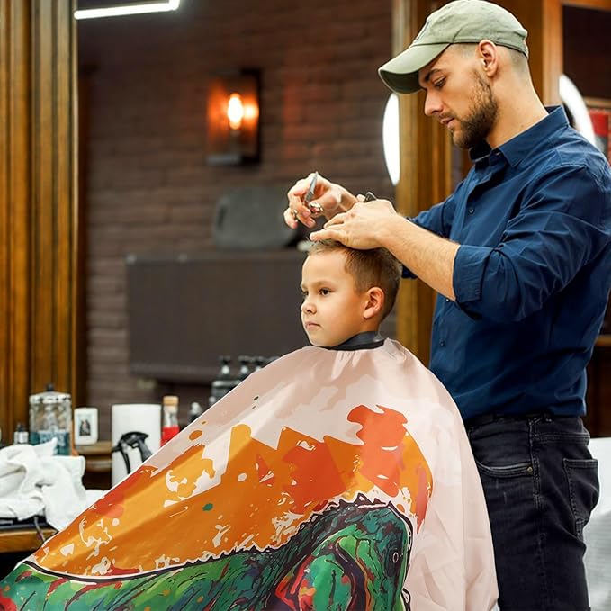 FEBSNOW Kids Hair Cutting Cape,Professional Kids Barber Cape and Neck Duster Brush Cartoon Hairdresser Apron with Adjustable Closure for Children Salon Barber Supplies for Kids & Adults 55x39 Inches