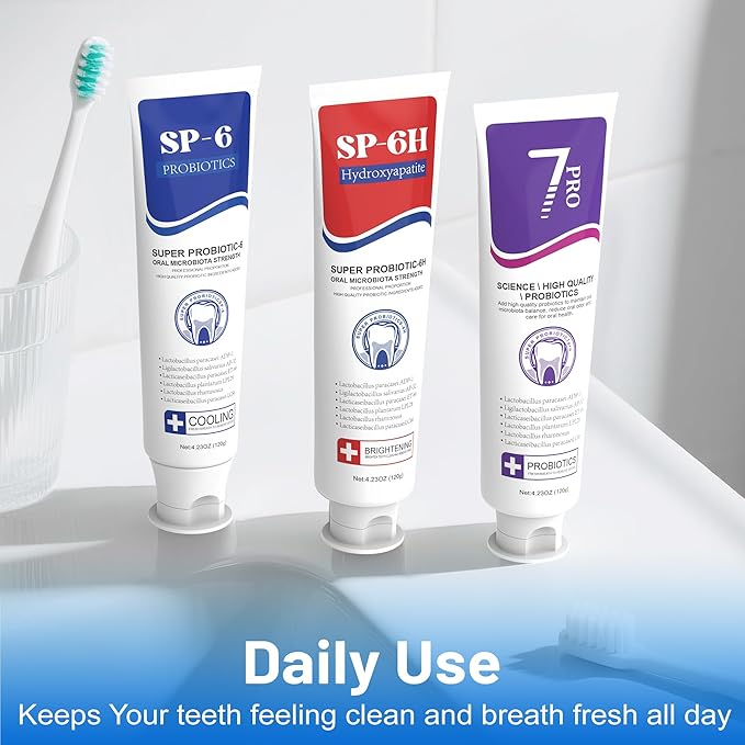 SP-6 Toothpaste Set, 6 Probiotics for Whitening & Cooling Fresh Breath, and 7- Pro Intense Whitening, Fluoride-Free, Safe for Enamel, Deep Brigthtening & Freshness 3 in1 Set