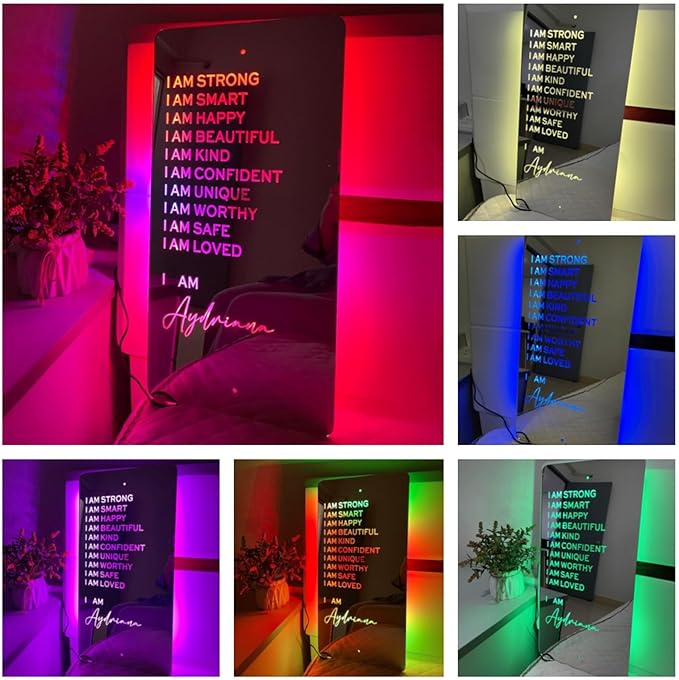 Personalized I AM Affirmations Mirror LED Night Light Custom Light up Name Mirror Neon Sign Wall Decor Classroom Bedroom Birthday