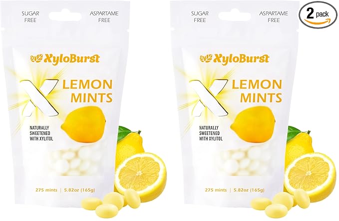 XyloBurst - Xylitol Mints | Sugar Free Breath Freshener for Oral Health | Gluten Free, Vegan, Keto Friendly | Aspartame Free | Lemon | 275 Count (Pack of 2)