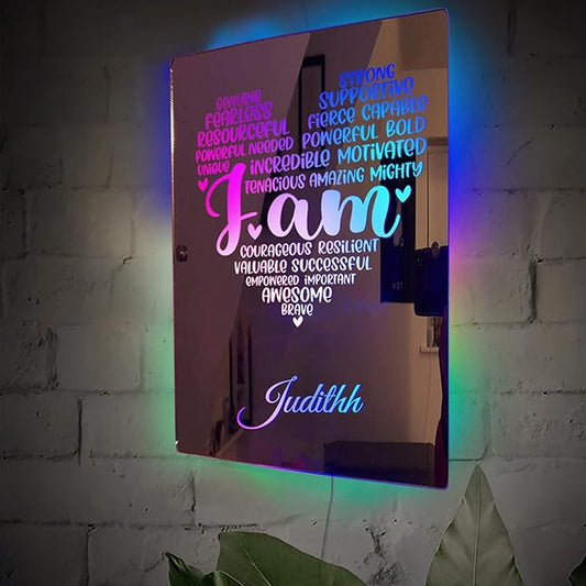 Personalised Name Affirmation Mirror Neon Sign, Custom Acrylic Positive Affirmations Wall for Kids Affirmations Hanging, Men Women Kids Inspirational Inspirational Positive Quotes Sayings Wall Decor (Style 4)