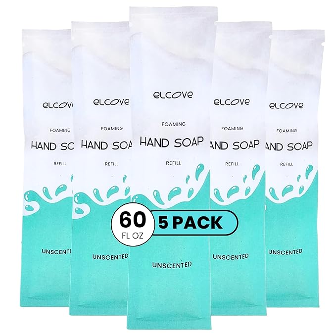 Foaming Unscented Hand Soap Refills (5 Pack), Concentrated Powdered Hand Soap, Makes 5 Bottles of Eco Friendly, Non Toxic, Plastic Free Fragrance Free Foaming Hand Wash