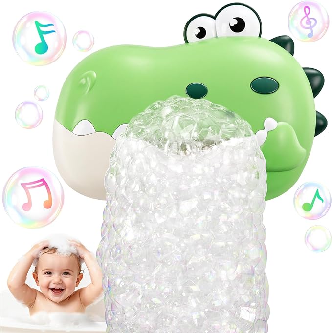 Baby Bath Toys, Rechargeable Dinosaur Bath Bubble Machine with Music, Bathtime Bathtub Toys for Toddlers Christmas Birthday Gifts, Bubble Maker Toys for Kids Ages 1-3 4-8 Baby Gifts(Green)