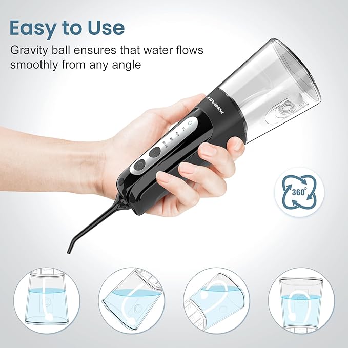 Cordless Water Dental Flosser Teeth Cleaner, INSMART Professional 300ML Tank DIY Mode USB Rechargeable Dental Oral Irrigator for Home and Travel, IPX7 Waterproof 6 Modes Irrigate for Oral Care