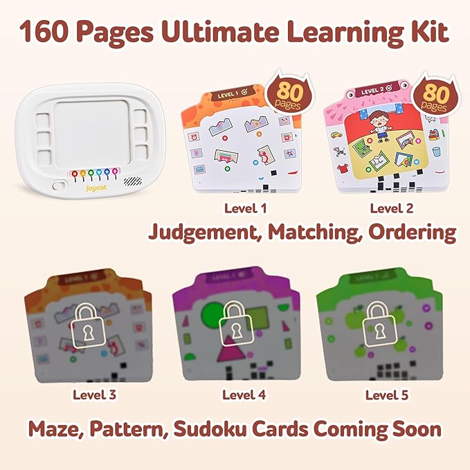 JoyCat Kids Logic Games Learning Tablet:160 Pages Flash Cards-Judgement, Matching, Ordering- Interactive Logic Training, STEM Montessori Educational Toy, Gifts for Kids 3-8