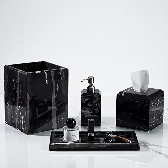 Black Marble Tray for Bathroom, Organic Natural Texture Marble Catchall Tray, Rectangular Durable Heavy Duty Jewelry Storage Platter, Marble Countertop Organizer for Dresser, Home Decor