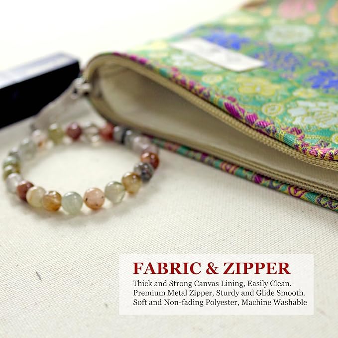 HAPPYHEIDI Cute Pouch Makeup Bag Cosmetic Toiletry Travel, Tote Purse Organizer, Machine Washable, Compact and Large Capacity, Bohemian Lotus Floral