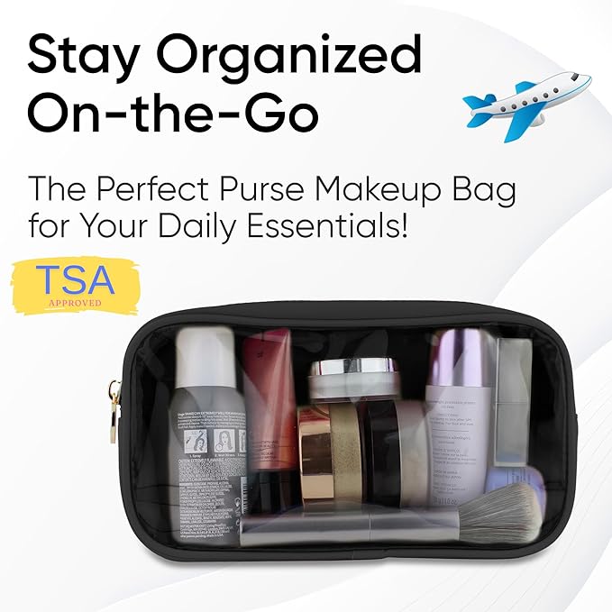 DANCOUR Clear Makeup Bag Mini Makeup Bag for Purse Mini Pouch Purse Clear Pouch Small Cosmetic Travel Case Travel Cosmetic Case (Small, Black)