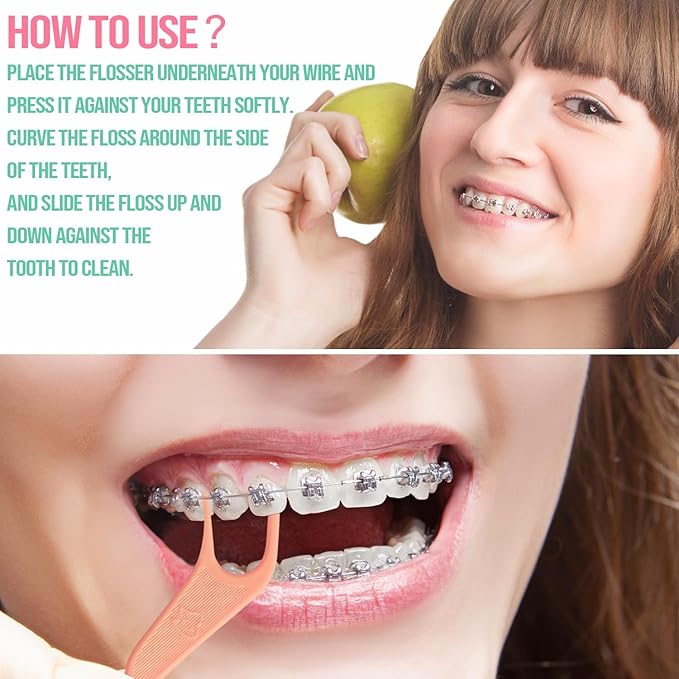 Dr. Emma Orthodontic Flossers for Braces, Ortho Dental Floss Picks, Mint Flavor 60 Count/Bag, Pink, 1 Pack