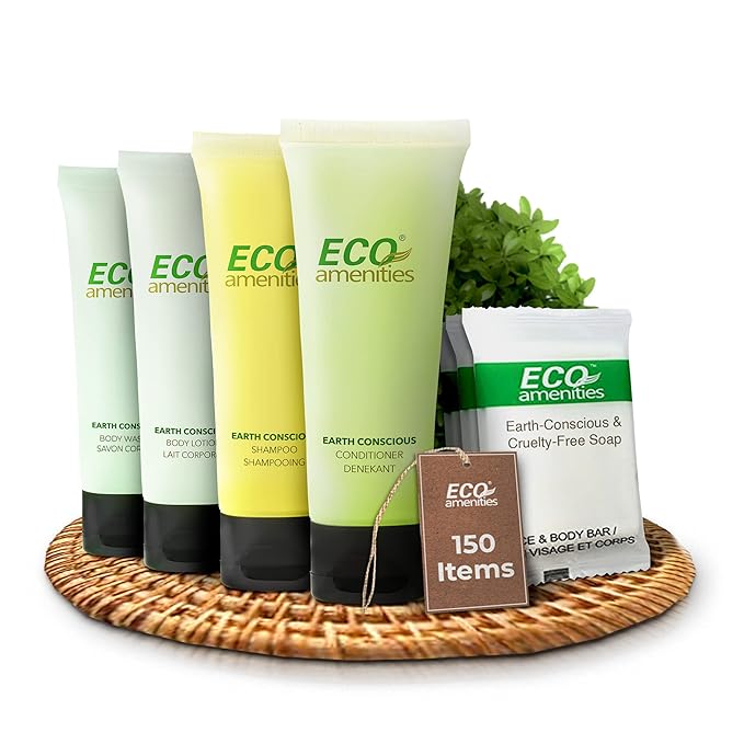 ECO amenities Travel Essentials Toiletry Kit - 150-Piece, 30 x 30ml Shampoo & Conditioner - 30 x 30ml Body Wash & Lotion - 30 x 28g Soap