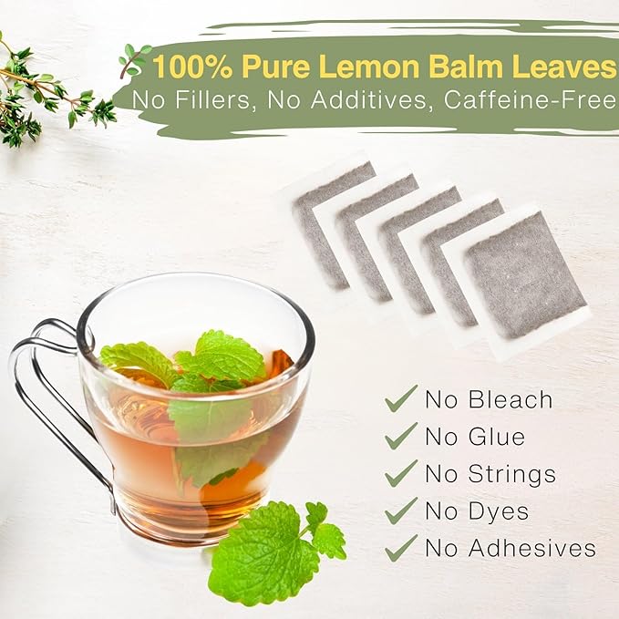 Lemon Balm Tea Bags – 50 Count | Dried Lemon Balm Leaves for Relaxation & Sleep | Calming Herbal Tea | Caffeine-Free