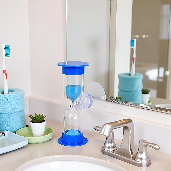 2Pcs Blue Toothbrush Timer for 2mins Sand Clock Timer 2 Minute Sand Timer, Plastic Suction Cup Hourglass Sandglass Desktop Ornament Party Favors