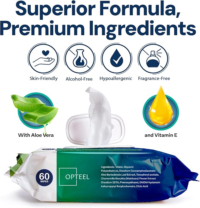 Adult Wipes For Elderly - 8"x13" Extra Large & Soft Wet Wipes for Adults Bathing No-Rinse - Incontinence Disposable Washcloths, Vitamin E & Aloe Infused for Men & Women 240ct (4 Packs of 60)