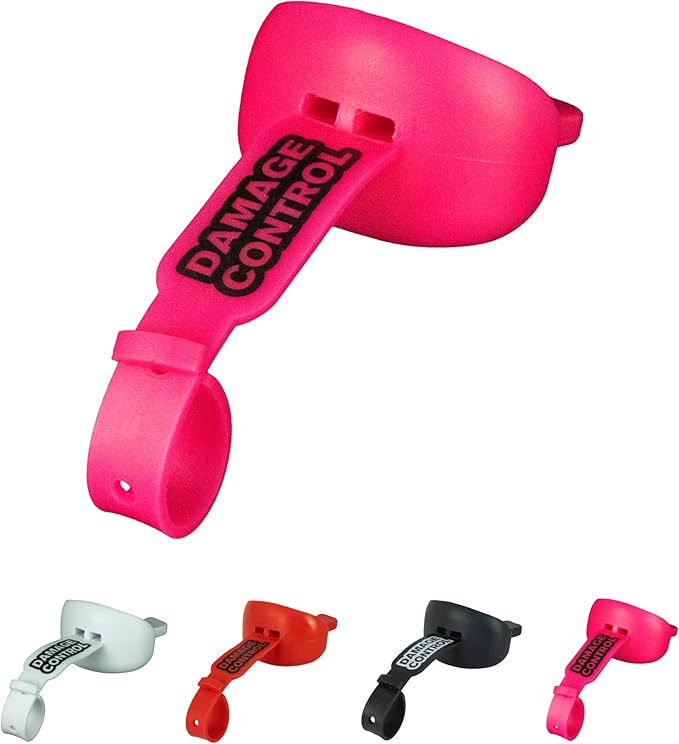 DAMAGE CONTROL Mouthguard with Permanent Helmet Strap, Youth Mouth Guard to Protect Lips & Teeth, No Boiling Pacifier, Breathable Binky Mouthpiece, Football Mouthpiece, Works with Braces (Hot Pink)