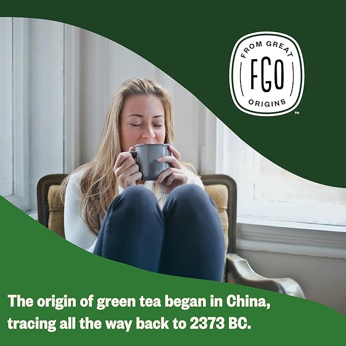 FGO Organic Green Tea, 100 Count Eco-Conscious Tea Bags, Caffeinated, Resealable Pouch, Packaging May Vary (Pack of 1)