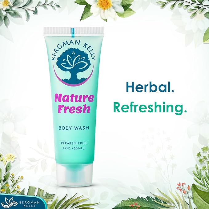 BERGMAN KELLY Travel Size Body Wash (1 fl oz, 100 PK, Nature Fresh), Delight Your Guests with a Refreshing & Soothing Hotel Body Wash, Quality Mini and Small Size Guest Hotel Toiletries in Bulk