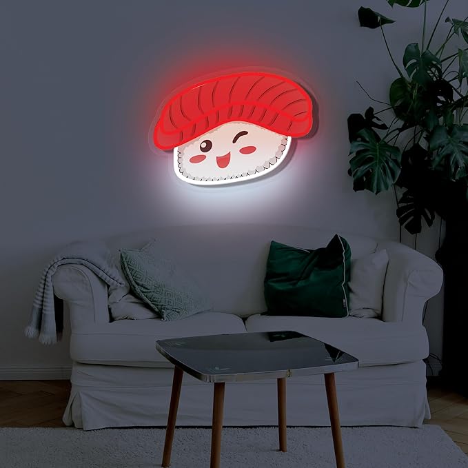Sushi NEON Wall Sign, Cute Food LED Light, Wall Decor, Perfect for Holiday and Birthday Gift, Party Decor, Red White Sushi with Face for Kids Room, Bar, Restaurant