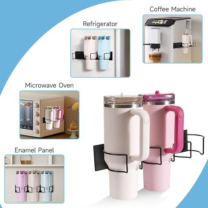 2 Pack Magnetic Cup Holder for Fridge, Water Bottle Organizer for Stanley 30oz and 40oz with Handle, Tumbler Organizer for Stanley Cup Accessories Lid, Heavy Duty Magnetic Cup Storage