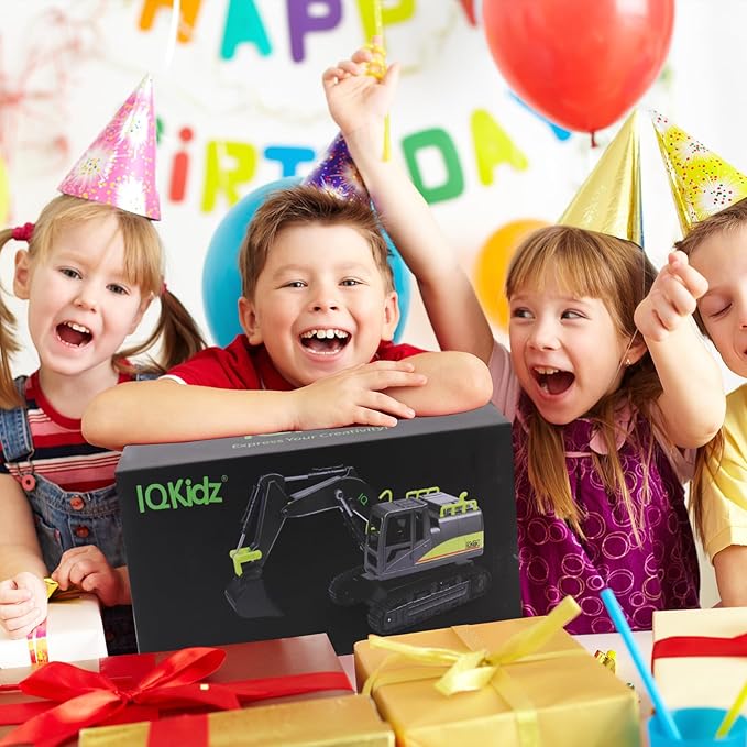 Remote Control Excavator Toys for Boys 4-7 Yrs Old - Best Birthday Gift for Kids Age 3 5 8 9 10+, Metal Shovel Construction Vehicles with Light Sound, Rechargeable RC Tracked Digger