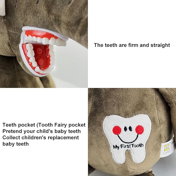 Tooth Fairy Plush Doll, YOUYA DENTAL Dental Plush Oral Health Presentation Puppet Elephant Tooth Fairy Dental Educational Plush Small Size Doll with Teeth for Kids Chidren Boys Girls