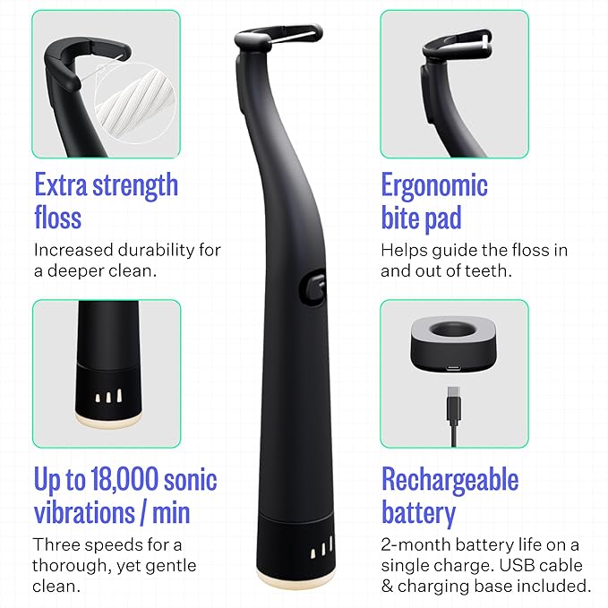 FLAUS Electric Flosser (Oprah's List, Shark Tank) 3 Speeds + 45 Refill Heads (Extra Strong Woven Floss for Durability) Water Flosser Alternative, Dentist Recommended Tooth Flossers Dental Floss Picks