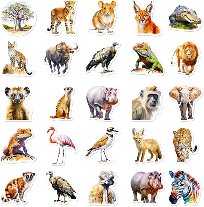 50 Pcs Cute Animal Stickers Bulk.Zoo Animal Stickers Packs for Kids,Adults Teens,Girls,Wild Africa Sticker for Water Bottles Laptop, Phone Etc