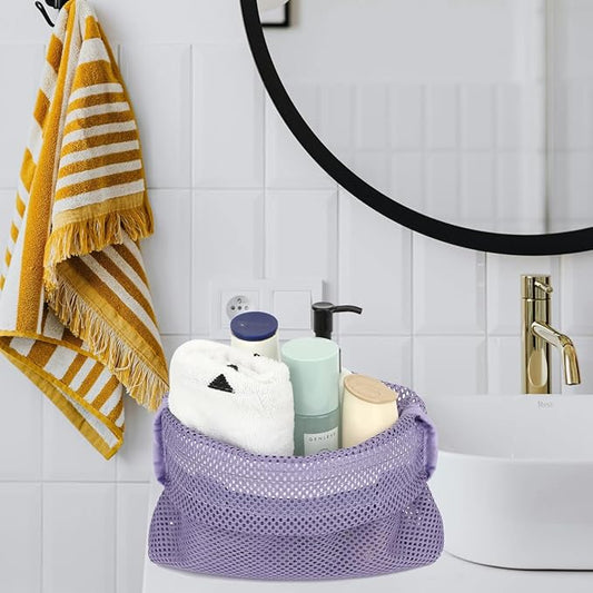 Mesh Shower Caddy Portable Shower Bag for Travel, Gym, Camping – Quick-Dry Hanging Toiletry Organizer with Zipper Pockets for Bathroom Essentials,Purple