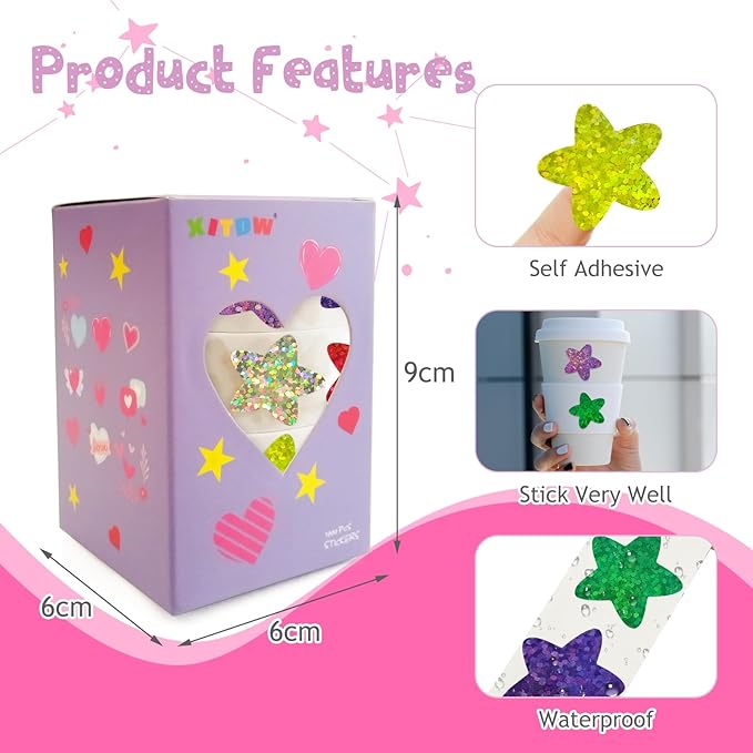 3 Rolls Star Stickers,1500pcs Foil Shiny Self-Adhesive Colorful Star Stickers for Kids Reward for Student Planner and School Classroom Teacher Supplies