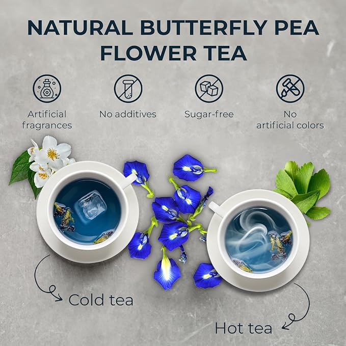 Butterfly Pea Flower Tea Samplers with Jasmine & Stevia - 15 Count, Mini Tea Bags, Bamboo Tong Included, No Sugar Added, Re-Steep Natural Herbal Tea Blend for Skin,Support