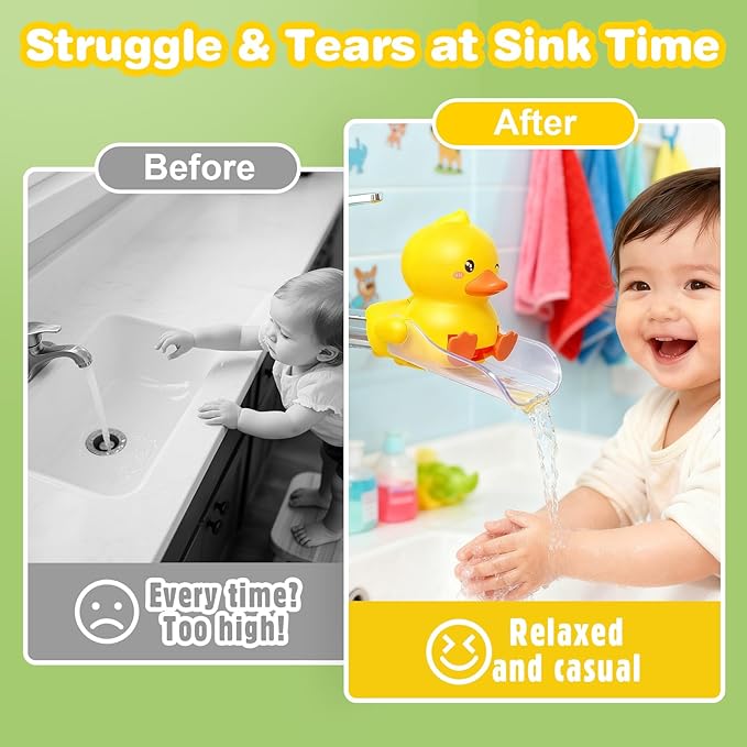 Skyroku Duck-Tastic Faucet Extender for Toddlers – Kicking Legs Fun! Splash-Proof & Easy Install Sink Extender for Kids