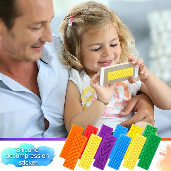 Ireer 6 Pcs Set of Silicone Sensory Strip Gifts for Christmas Stocking Stuffers Adhesives Anxiety Stickers Mental Health Stickers Fidget Textured Toys Calm Items Anxiety Relief for Adult Desk Office