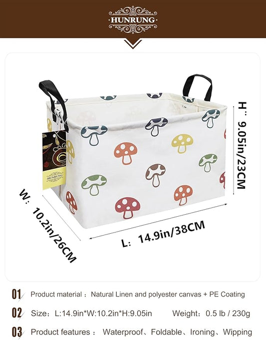 HUNRUNG Rectangle Storage Basket Cute Canvas Organizer Bin for Pet/Children Toys, Books, Clothes Perfect for Rooms/Playroom(REC-Color Mushroom)