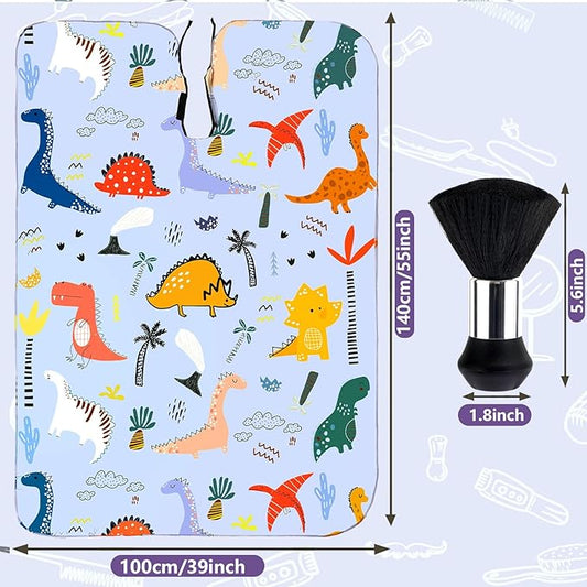 FEBSNOW Kids Hair Cutting Cape, Professional Barber Cape and Neck Duster Brush Cartoon Hairdresser Apron with Adjustable Closure for Children & Adults 55x39 Inches