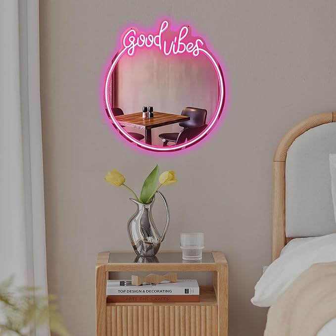 Mirror Neon Sign Neon Wall Art Sign for Wall Decor LED Neon Mirror Light Sign for Girls Room Bedroom Wedding Birthday Party