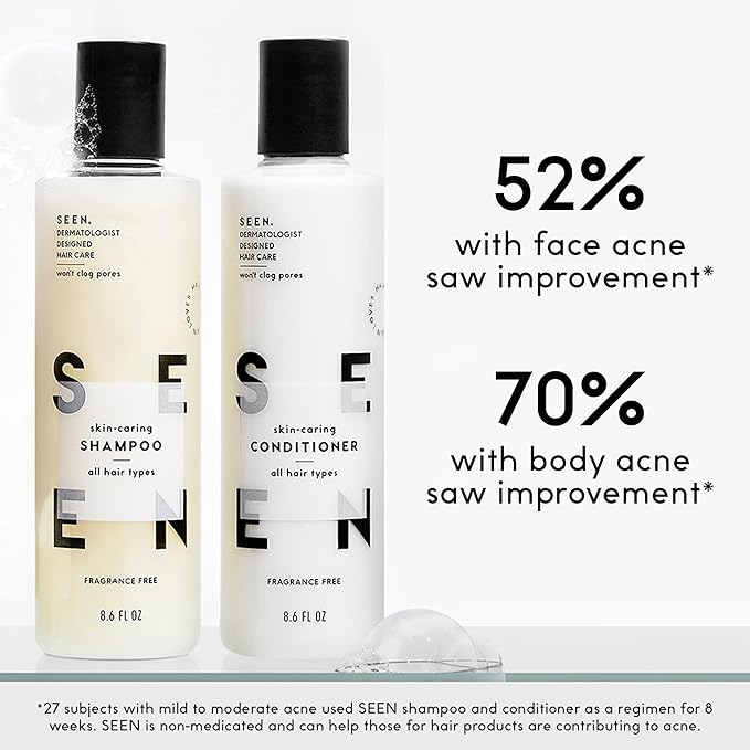 SEEN Travel Trio, Fragrance Free - Non-Comedogenic & Blow-Out Hair Cream, Shampoo & Conditioner Set- Reduces Frizz- Heat Protectant- Safe for Sensitive & Eczema Prone Skin