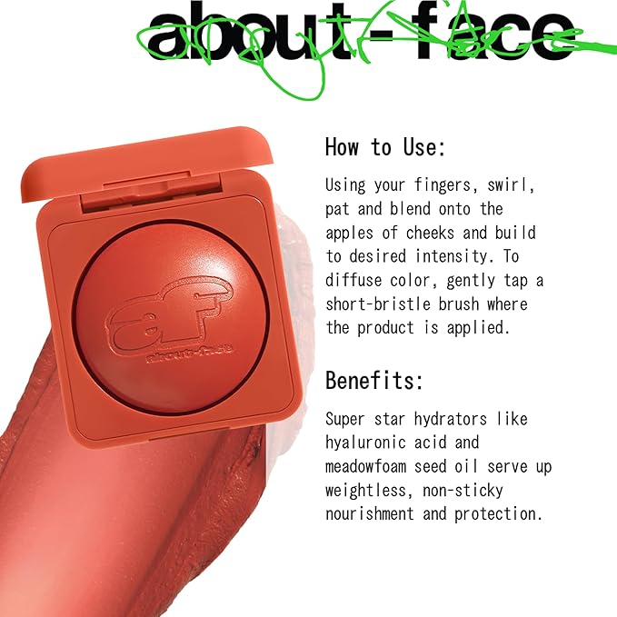 about-face Cheek Freak Blush Balm – Buildable Cream Blush with Hyaluronic Acid & Meadowfoam Seed Oil – Vegan, Cruelty-Free, Clean Beauty – 0.35 oz (Cowgirl – Terracotta)