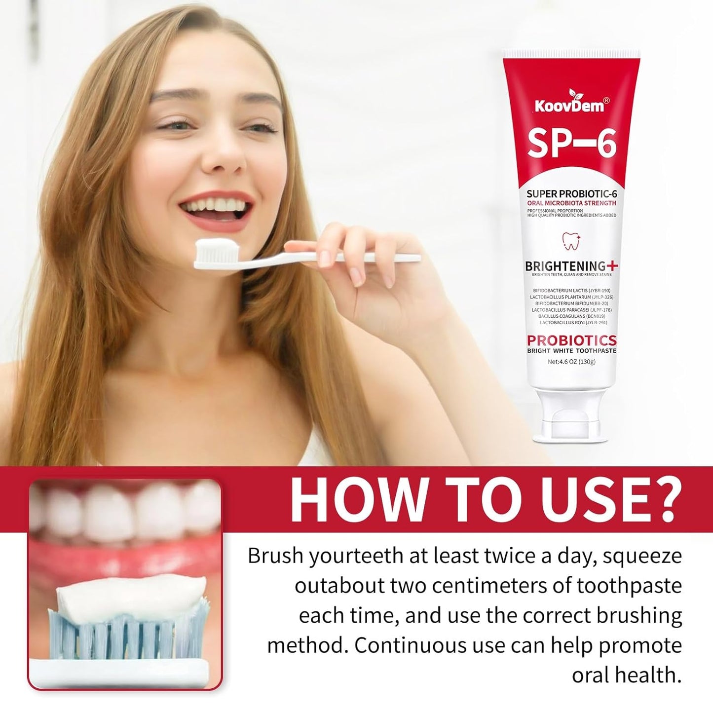 2025 New Sp-6 Probiotics Whitening Toothpaste-Fluoride-Free, Enhanced Formula with 6 Probiotics for Gum Care & Fresh Breath, Fresh Mint Flavor(2PC)（Blue+Red）