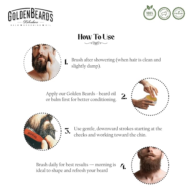 Golden Beards Vegan Beard Brush – Bamboo Handle & Plant-Based Bristles – Eco-Friendly Beard Grooming Brush for Men – Detangles, Styles & Softens Facial Hair