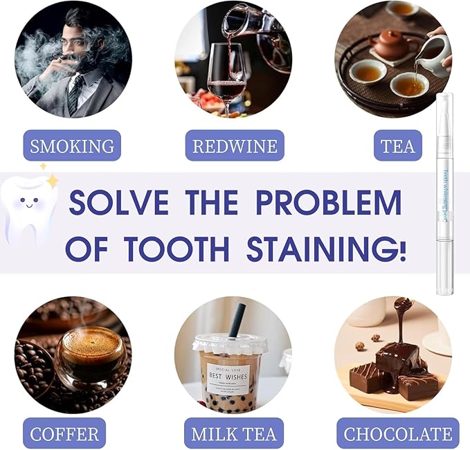 Teeth Whitening Pen, Teeth Whitener Kit Tooth Whitening Pen Gel Effective for Professionally Stain Removal, Portable, Painless, 2-Pack