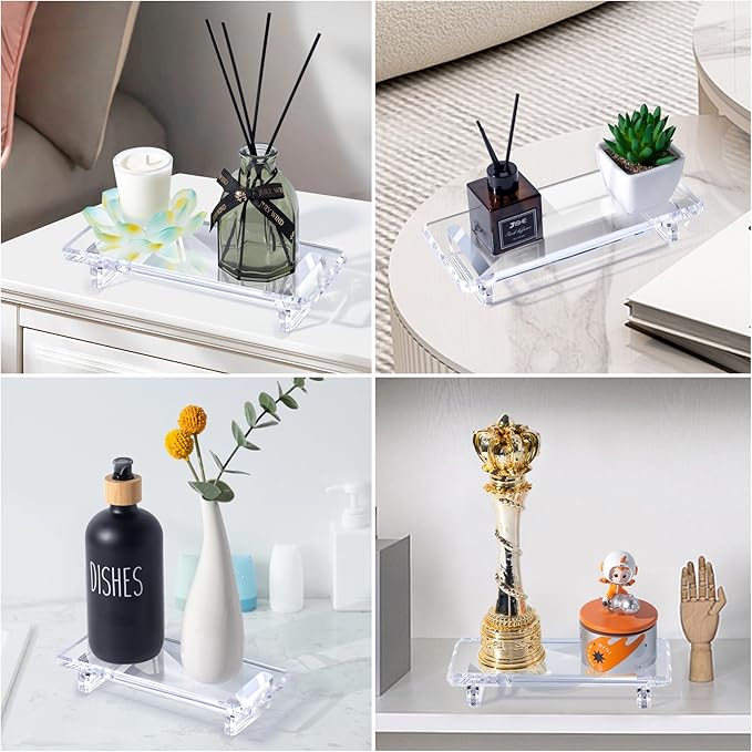 Acrylic Bathroom Counter Tray: Water-Resistant Kitchen and Bathroom Tray Countertop Decor,Perfect for Soap Dish,Vanity,Plant,Candle Decor,and Riser Organizer-Small