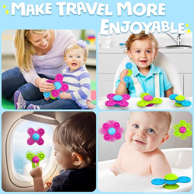 Suction Cup Spinner Toys for 1 Year Old Boy Girl 3PCS Spinning Toys for Toddlers 1-3 Sensory Toys Infant Bath Toys Travel Toys for Babies 10-12 Months, First Birthday Baby Gifts for 1 Year Old