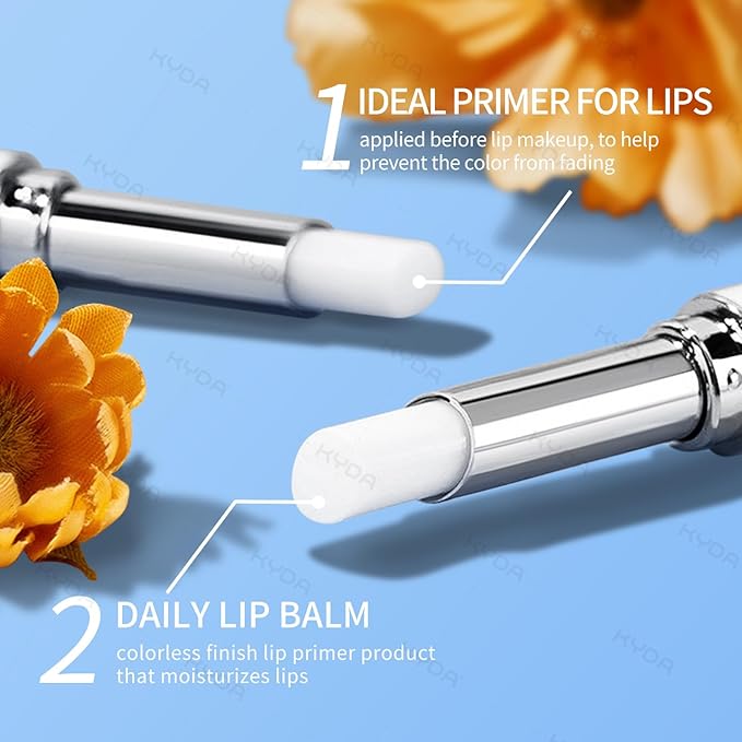 KYDA 2 Pcs Lip Primer, Colorless Tint, Smoothes and Refines Lips, Moisturizing Primer for Lips, Sheer Lightweight Lip Base, Lipstick Primer & Daily Lips Balm